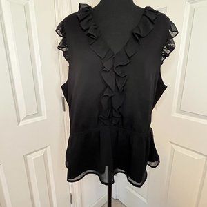Banana Republic Black Sleeveless V-Neck Ruffle Cinched Waist Blouse - Size XL